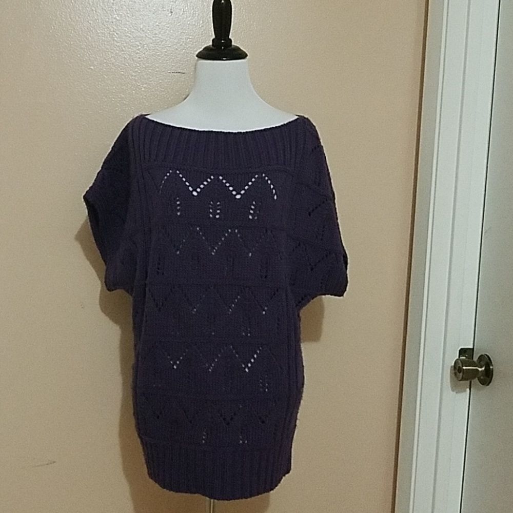 Great Plains Women's Purple Short Sleeve Knit Tunic Sweater X-Small